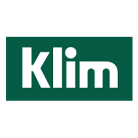 Weißes „Klim“-Logo auf einem dunkelgrünen, rechteckigen Hintergrund.